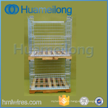 Euro Warehouse Stackable Collapsible Steel Cage Pallet with Wooden Pallet